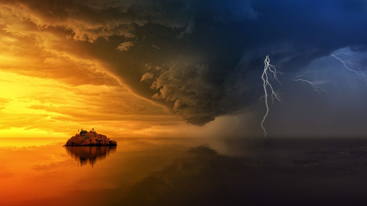Lightning over a remote island during a storm.